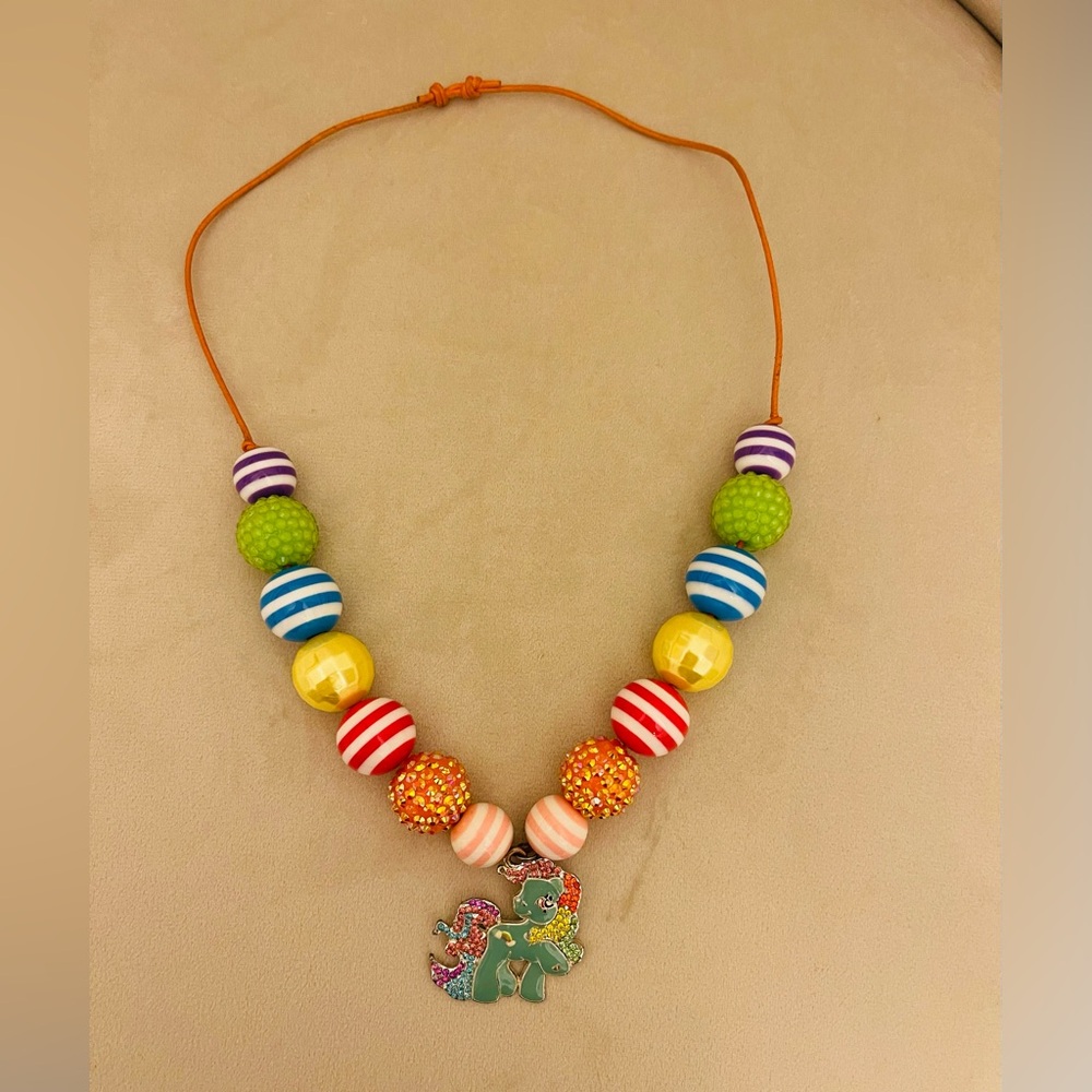Colorful handmade Beaded Kids Necklace with Pony Pendant